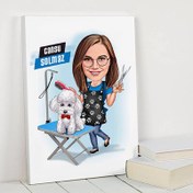 Resim Köpek Kuaförü Kadın Karikatürlü Kanvas Tablo 