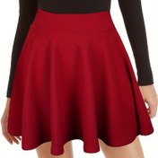 Resim Kadınlar için Yüksek Bel Elastik Mini Etek, Yansıtıcı Kıvrımlı Etek Kenarı - Düz Kırmızı, Rahat Kısa Boy, Kaykay ve Rahat Giyim için Mükemmel, Kaykay Giyim | Yüksek Bel Etek | Pürüzsüz Dokusu 