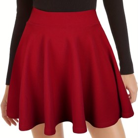Resim Kadınlar için Yüksek Bel Elastik Mini Etek, Yansıtıcı Kıvrımlı Etek Kenarı - Düz Kırmızı, Rahat Kısa Boy, Kaykay ve Rahat Giyim için Mükemmel, Kaykay Giyim | Yüksek Bel Etek | Pürüzsüz Dokusu 
