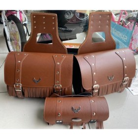 Resim Armodi Motosiklet Deri Yan Heybe Çanta Seti Kahverengi 
