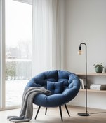 Resim Home Geniş Oturma Alanlı Modern Berjer Tekli Koltuk | Dinlenme & Kitap Okuma Koltuğu | Lacivert - 92x92 