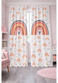 Resim Kız Çocuk Odası Çift Kanatlı Fon Perde Gökkuşağı Bulut Desenli 