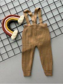 Resim Sparrow Laurel Kahve Rengi Önden Düğmeli Askılı Ayarlanabilir Unisex Bebek Triko Salopet Tayt Pantolon 
