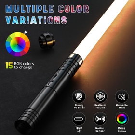 Resim 1 adet/2 adet 15 Renkli Metal Dueling Swords, 59.44cm USB Şarj Edilebilir Yerçekimi Sensörü Çevresel Ses Dueling Swords, 3 Ses Modu, Flaş Efekti ile, Alüminyum Alaşımlı Kolu, Partiler, Cadılar Bayramı için Uygun, Arkadaşlar için Mükemmel Hediye 