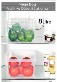 Resim 2 Adet Dolap İçi Buzdolabı Düzenleyici - Buzdolabı Meyve Sebze Saklama Kabı Organizer Sepet 8 Litre Şeffaf 