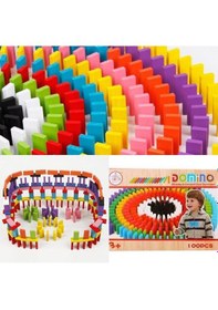 Resim Domino 100 Parça Ahşap Taşları Domino Oyunu Renkli Eğitici Domino 