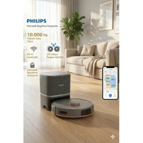 Resim Philips 360 Derece Lazer Haritalama Yapan Akıllı Robot Süpürge 10.000 Pa Emiş Gücü Çift Döner Paspas Sistemi ve Küçük Nesneleri Gören Akıllı Sensörler 