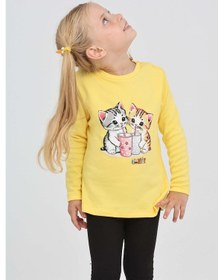 Resim Toontoy Kız Çocuk İkili Kedi Baskılı Sweatshirt Açık Sarı 