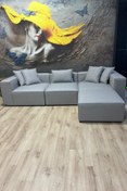 Resim Erduran Mobilya Angelo 3 Modül + 1 Puf Köşe Koltuk Takımı (4 Modül) Keten Kumaş Gri 