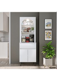 Resim 60 Cm Ledli Kahve Köşesi, Çok Amaçlı Dolap,2 Kapaklı 1 Çekmeceli Kiler Dolabı,mutfak Dolabı Beyaz 