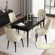 Resim Canisa Concept Mdf Are Serisi, 80 x 132 cm Açılabilir Siyah Mermer Desen Mutfak Masası Takımı 4 Sandalye 