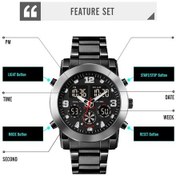 Resim Sones Cagarny 6820 Büyük Kadranlı Takvim Ekranlı Paslanmaz Çelik Bantlı Kuvars Çift Hareket Erkekler İçin Saat Siyah Halka Altın Çelik Kemer 