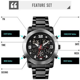 Resim Sones Cagarny 6820 Büyük Kadranlı Takvim Ekranlı Paslanmaz Çelik Bantlı Kuvars Çift Hareket Erkekler İçin Saat Siyah Halka Altın Çelik Kemer 