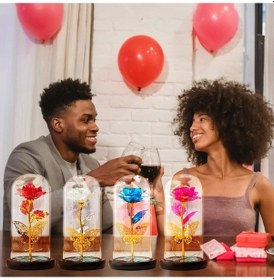 Resim Pazly Cam Gül Çiçek Led Işık - Sonsuza Dek Gül, Kadınlar & Anneler İçin Özel Hediye 