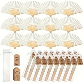 Resim 8/16/32 Parça/Set, Hediye Çantaları ile Beyaz Ahşap Katlanır Yelpaze Seti, Teşekkür Kartları Dahil, Gelinlik Bambu Elde Taşınabilir Katlanır Yelpaze, Bekarlığa Veda Partisi Düğün Dekorasyonu, Nedime Yelpazelere Özel, Parti Fotoğraf Aksesuarı, İdeal Partiler ve Etkinlikler İçin, Yazlık Kadın Aksesuarları, Mükemmel Düğün Hediyeleri 