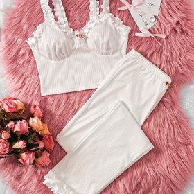 Resim Kadınların Çiçek Desenli Dantel Detaylı Pijama Takımı 
