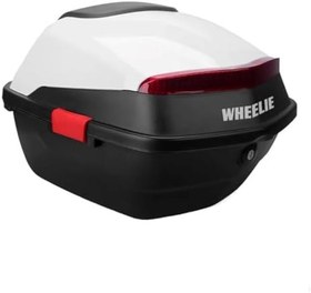 Resim WHEELIE XT88-W 32 Litre Motosiklet Arka Çanta Beyaz Parlak Su Geçirmez ABS Top Case Çift Kilitleme Üniversal 