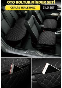 Resim Tay Tüyü Cepli & Terletmez Oto Koltuk Minder Seti - Koltuk Koruma Kılıfı 3'lü Set Siyah-beyaz 