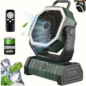 Resim Geniş Kapasiteli Kamp Yurdu Fanı, Yüksek Güçlü Fan Lambası Taşınabilir Çadır Ev Fanı USB Şarjlı Çift Kanca Kamp Fanı 