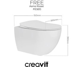 Resim Creavit Free Asma Klozet (FE320.00) + Duck Tp Yavaş Kapanan Kapak 2'li Set 