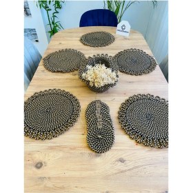 Resim Jütex Home Jüt Hasır Amerikan Servis Supla Bardak Altı ve Sepet 13 Parça 