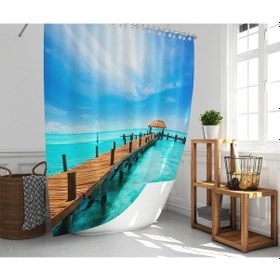 Resim Banyo Perdesi 1x180x200 Tek Kanat Duş Perdesi Halka Hediyeli Duşakabin Perdesi The Dock Çok Renkli 