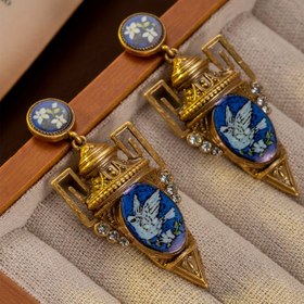 Resim Vintage Elegant 18K Altın Kaplama Çinko Alaşım Küpeler, Renkli Taş Mozaik, Çin Ulusal Tarzı Uçan Kuş Emaye Tasarımı, Tüy Yok, Günlük ve Parti Etkinlikleri için, Noel Tatili Hediyesi, Tüm Mevsimler Uygun 