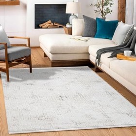 Resim Beyaz Soyut Modern Geometrik Etnik Eskitme Desenli Boho Makinada Yıkanabilir Hafif Hav Toz Vermez Leke Tutmaz Kaymaz Taban Dijital Makine Baskı Halı Oturma Odası Salon Yolluk Koridor Mutfak Halısı 