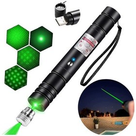 Resim Profesyonel Yeşil Lazer Pointer - 10 Km Menzilli, Usb Şarjlı, 5 Modlu Astronomi Ve Kamp Lazeri Siyah 