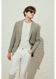 Resim AC&Co / Altınyıldız Classics Erkek Grı 360 Her Yöne Esneyen Slim Fit Dar Kesim Mono Yaka Armürlü Torba Cepli Blazer Ceket Gri 