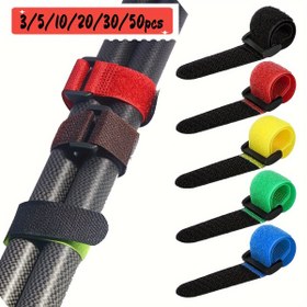 Resim 3/5/10/20/30/50 Adet Dayanıklı Polyester Cırt Cırt Bağları - Kablo Düzenleyici, Ev ve Ofis Depolama için Çok Renkli (Siyah/Kırmızı/Kahverengi/Mavi), Ağır Hizmet Tipi Kabloluk Bağlama Kayışı, Çok Amaçlı Organizasyon Bandı 