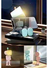Resim Robot Şeklinde Masa Üstü Lamba Ve Telefon Tutacağı Kare Şekilli Sarı Lambalı Diğer 