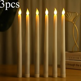 Resim 3 adet Alevsiz Konik Şekilli Uzun Saplı Mum Işıkları, Yanıp Sönen Işıklar, Pil ile Çalışan LED Sıcak Pencere Mumları, Festivaller ve Düğünler için Uygun, Dış Mekan Aydınlatması | Zarif Ortam Aydınlatması | Plastik Gövde, Ev Dekorasyonu için Mum Işıkları 