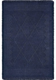 Resim Carpetrium Antique Mnc Dark Blue - Dört Tarafı Saçaklı Pamuklu Yıkanabilir Kilim 