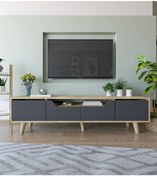 Resim Roma Ahşap Ayaklı Tv Ünitesi Tv Sehpası Safir Meşe - Antrasit 