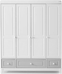 Resim Lorena 4 Kapılı Dolap, Bebek ve Genç Odası Dolap Beyaz - Gri 