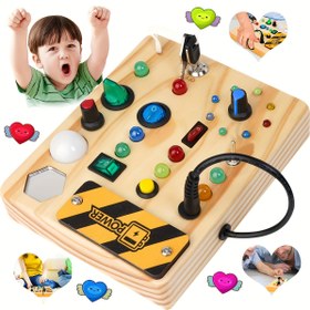 Resim Gençler için Etkileşimli Ahşap Duyusal Tahta - Renkli Düğmeler ve Şekillerle İlham Veren Meşgul Tahtası, İnce Motor Becerileri Geliştirme Oyuncak, Çocuklar İçin Mükemmel Eğitim Hediyesi, Güvenli Yuvarlak Kenarlar 