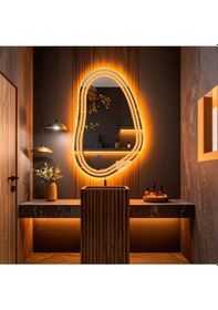 Resim Axira Amber Led'li Lazer Kumlamalı Lavabo & Banyo Aynası Dokunmatik Sensörlü 100 X 65 Cm Turuncu 