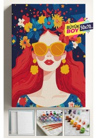 Resim Sayılarla Boyama Seti Numaralı Tuval Fırça Boya Dahil Kasnaklı Set 50x70 Cm - Çiçekgökyüzü 01 