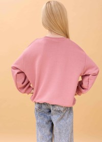 Resim Kız Çocuk Zürafa Nakışlı Mevsimlik Oversize Sweatshirt - Gül Kurusu / 5-6 Yaş 