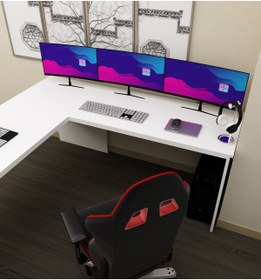 Resim morepp Sell L Çalışma Ofis Gaming Oyuncu Masası | Beyaz - Beyaz 