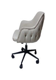 Resim Bilgisayar ve Çalışma Koltuğu Krem Suni Deri Krom Yıldız Ayaklı 