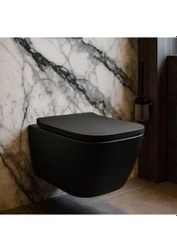 Resim Turavit Luna Kanalsız Mat Siyah Asma Klozet Ln5610s, Luna Mat Siyah Duroplast Yavaş Kapak Diğer 