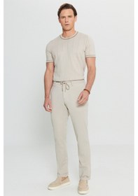 Resim AC&Co / Altınyıldız Classics Erkek Bej Slim Fit Dar Kesim Beli Bağlamalı Yan Cep Esnek Casual Pantolon Bej 