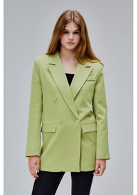 Resim Açık Haki Regular Astarlı Kruvaze Kapama Dokuma Oversize Blazer Ceket Açık Haki 