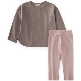 Resim Uzun Kollu T-shırt Takım 1-7 Yaş Vizon Vizon 