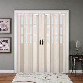 Resim Faran Dekorasyon 275 x 215 Beyaz Renk Camlı Çift Açılım Pvc Akordiyon Katlanır Kapı FRNAKMODEL-283 