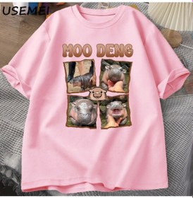 Resim Flood Of Style Moo Deng Rap T Shirt Seviyorum Moo Deng Komik Bebek Hippo Sevgilisi T-shirt Rahat Pamuk Erkek Pembe 