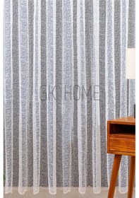 Resim Örme Çizgili Pötikare Desenli Tül Perde Çoçuk Odası Ve Mutfak Perdesi Sık Pile En X Boy Kırık Beyaz 