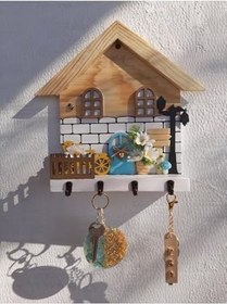 Resim PSAcraft Papatya Temalı Raf - Raflı Anahtarlık Askısı - Hediye - Duvar Dekorasyon beyaz 50 x 110 